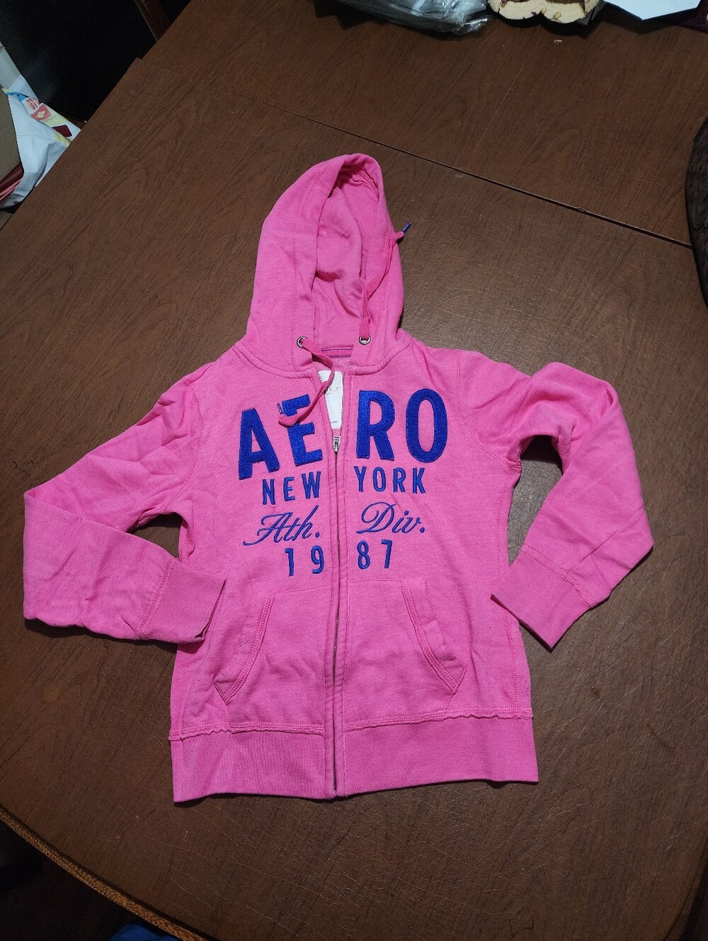 Aeropostale Pink Zip-Up Hoodie with Blue Logo